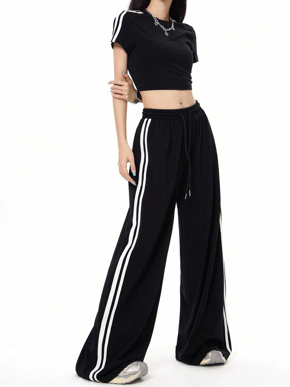 ZARA Sports Wideleg Casual Pants Fall Winter Colorblock Loose Slim Floor Length